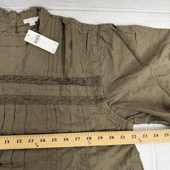 Anthropologie Babydoll Dress Large Balloon Sleeves Swiss Dot Green Boho Cottage - Picture 13 of 16